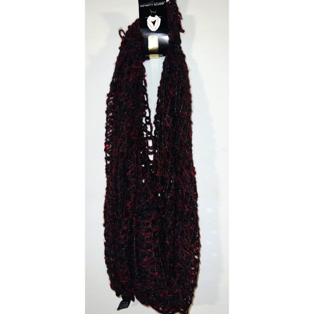 New Knit Infinity Scarf Black & Red Acrylic Polyester Blend One Size